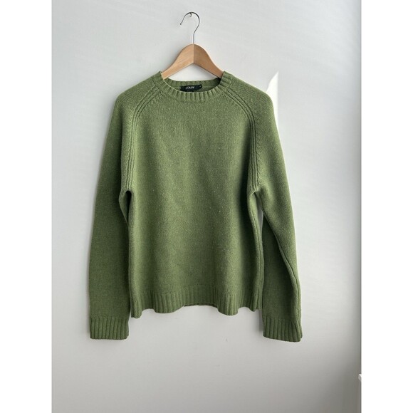 Vintage J.Crew Lambswool Sweater Green Knit Wool Crew Neck Fit Size M - Picture 1 of 9